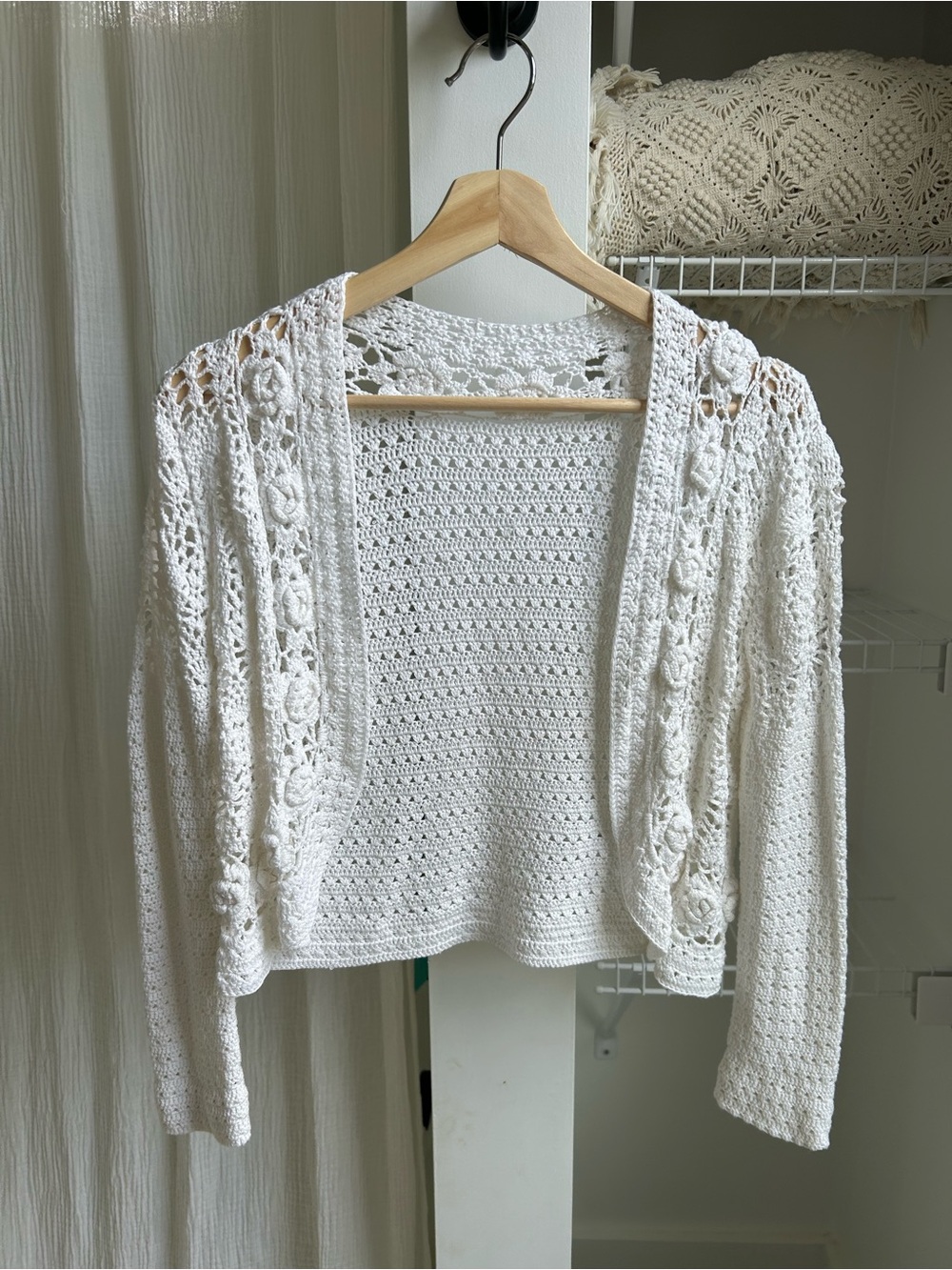 White Crochet Open-Front Women's Sweater Cardigan